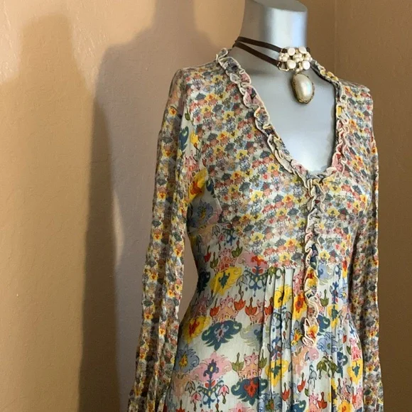 NWT Anthropologie Bl^nk / Bl-nk / Blank Lucia Tunic Blouse in Neutral Mot Sz XS - Picture 10 of 13